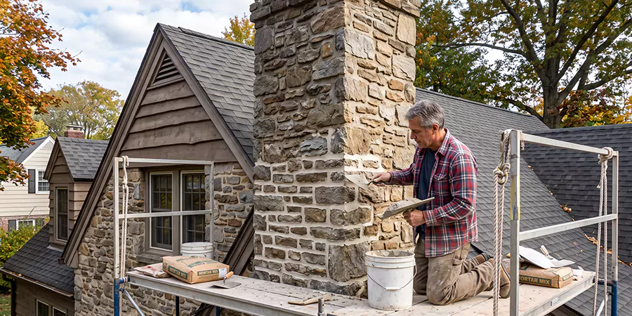 Tuckpointing Stone Chimney Woodbridge